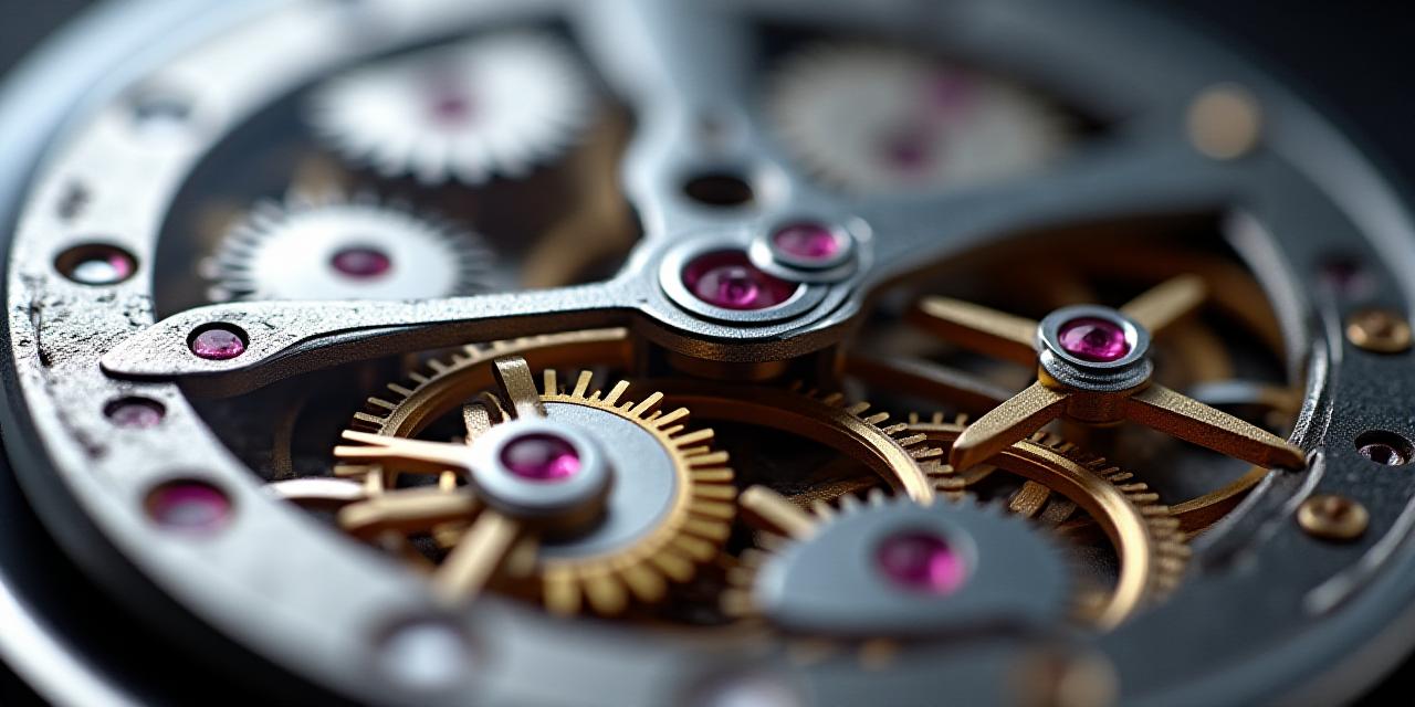 Close up of watch mechanism gears